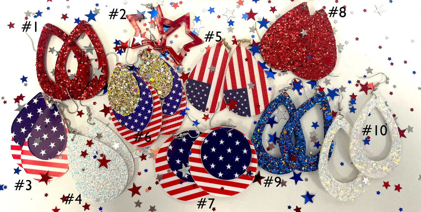 Patriotic Glitter Leather Earrings