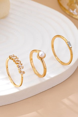 Pearl & Crystal Gold Ring set