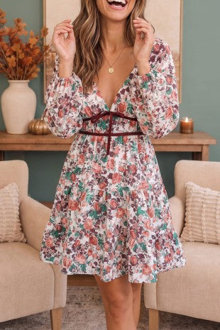 Tara’s tiered floral mini dress