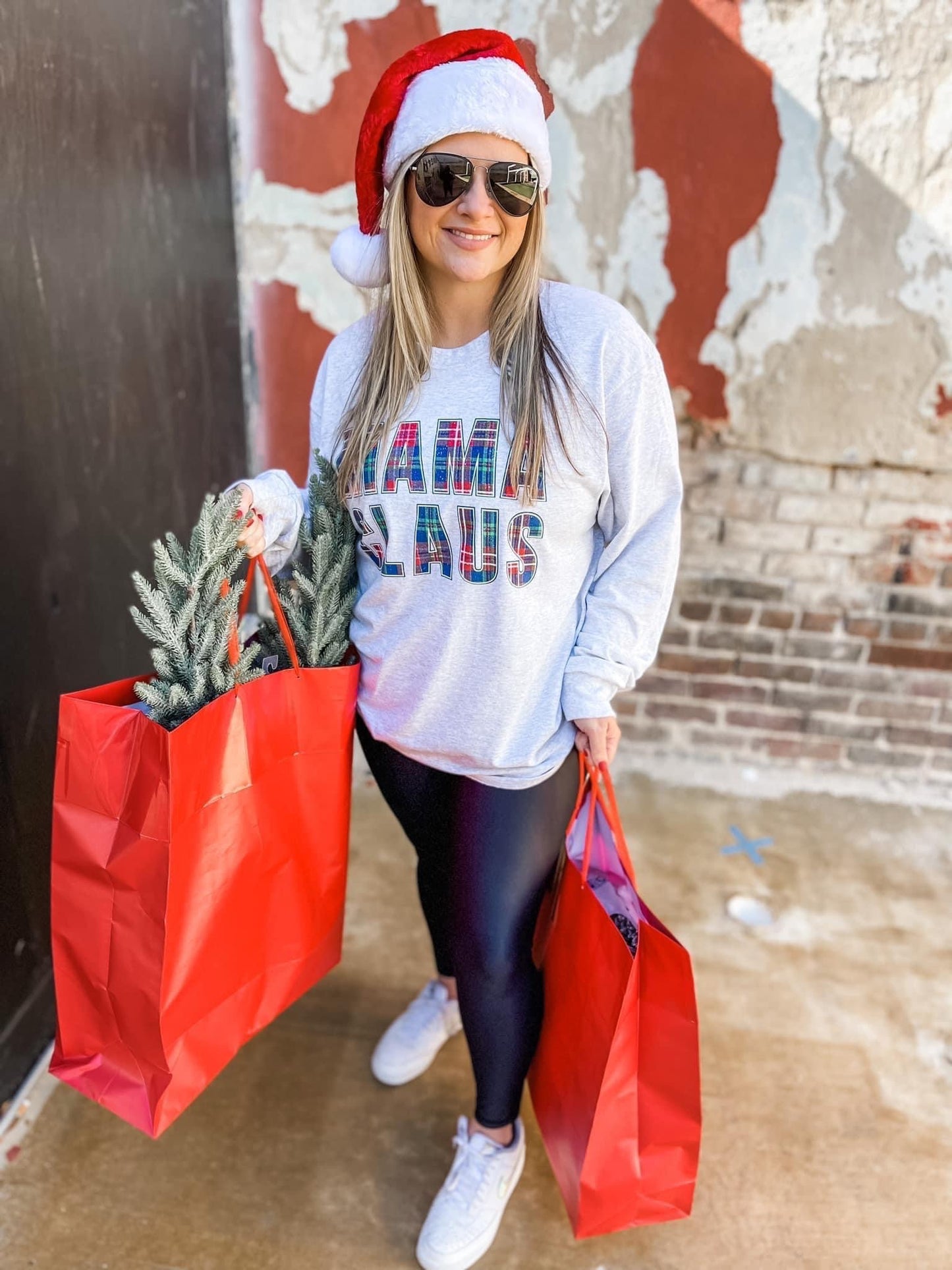 MAMA CLAUS plaid long sleeve tee