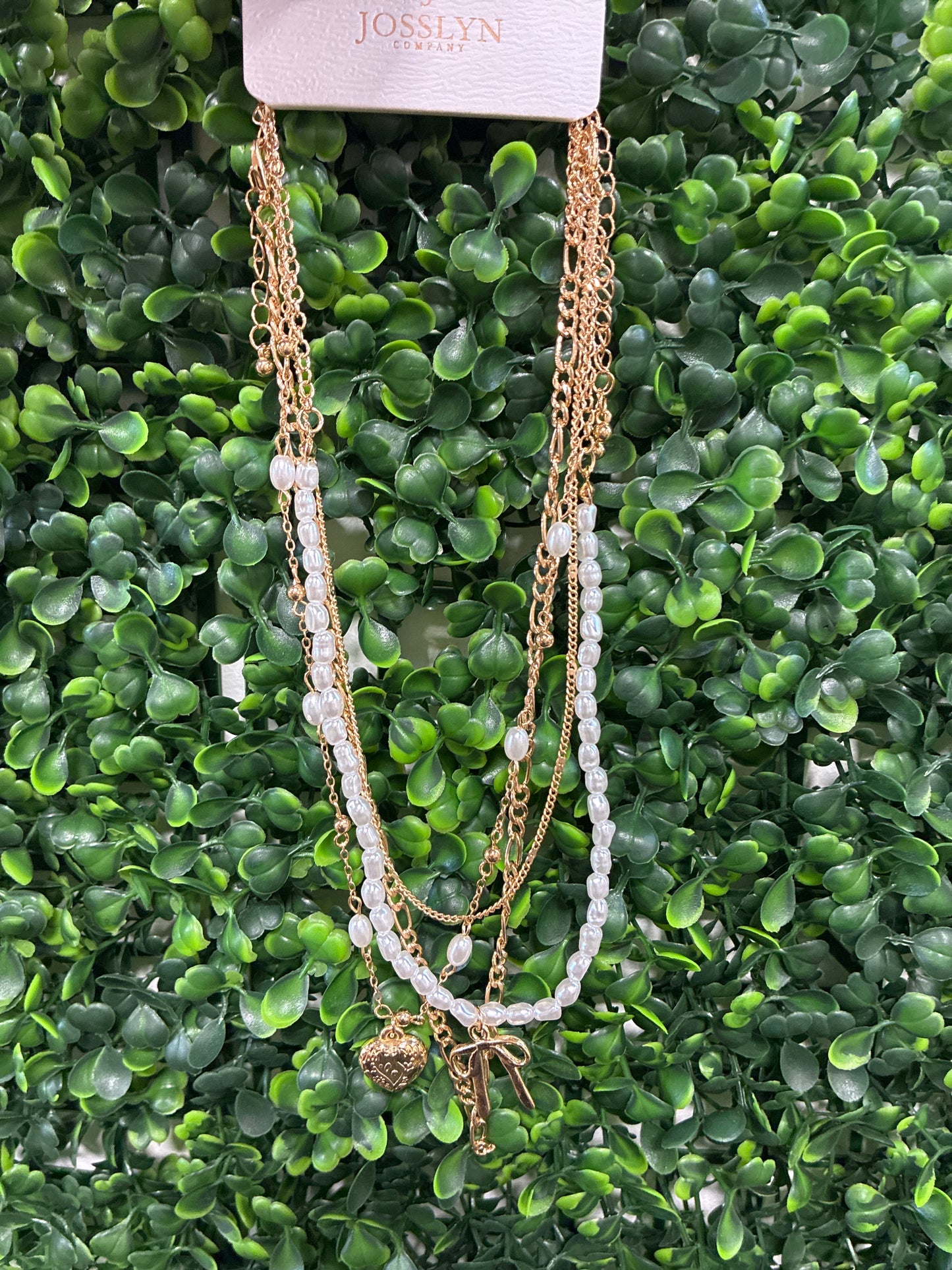 Bow pearl heart layered necklace