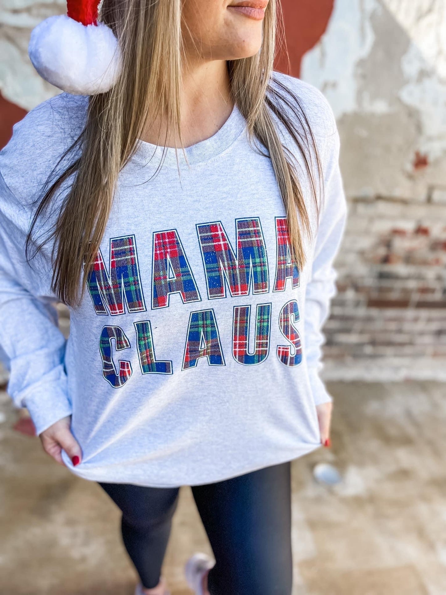 MAMA CLAUS plaid long sleeve tee