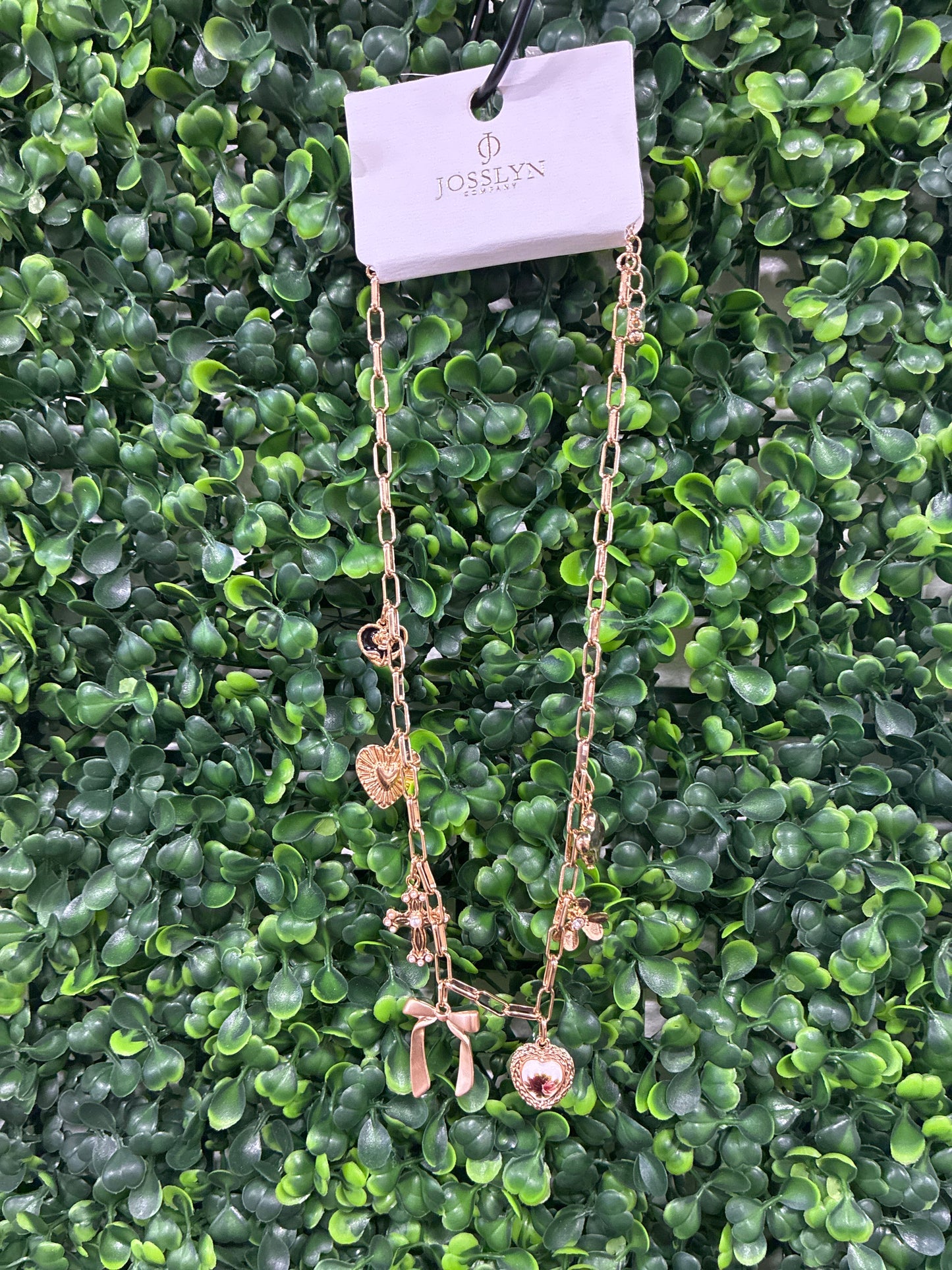 Bow heart pearl charm necklace