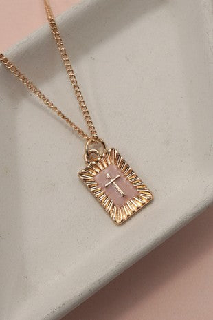 Sunburst square cross necklace