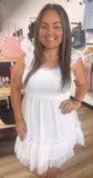 Seeing stars smocked ruffle chiffon white dress