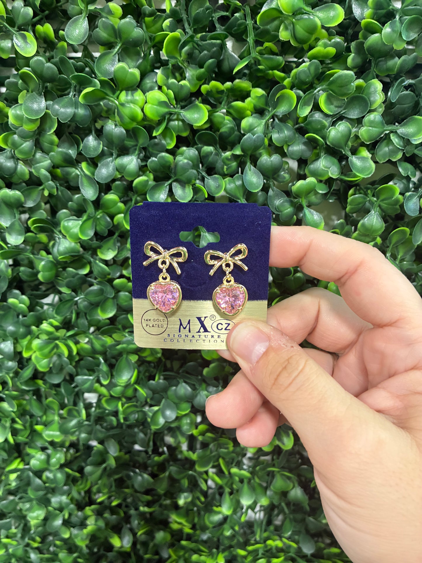 14k Gold Bow CZ Stone Bezel earrings