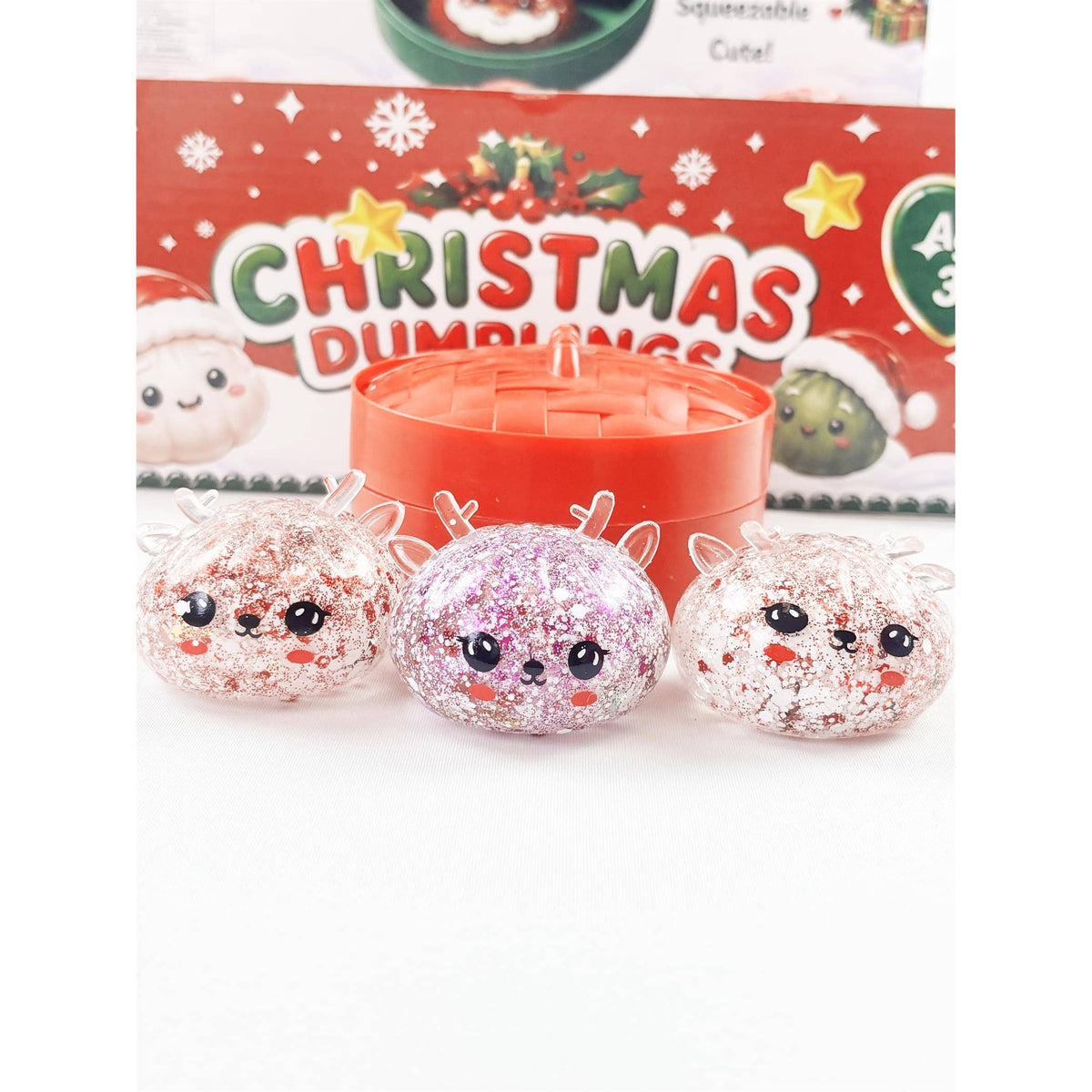 Christmas 3-Mini Glitter Maltose Candy Dumpling Squishy Toy