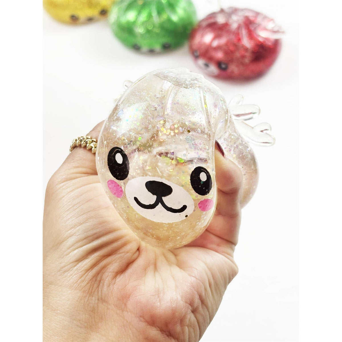 Christmas Reindeer Glitter Maltose Squishy Bun Toy