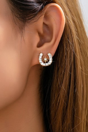 Pave Crystal horseshoe star stud earring