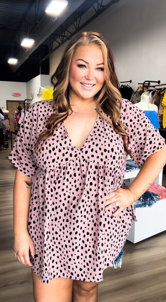 Pleasently pink cheetah babydoll blouse*plus size