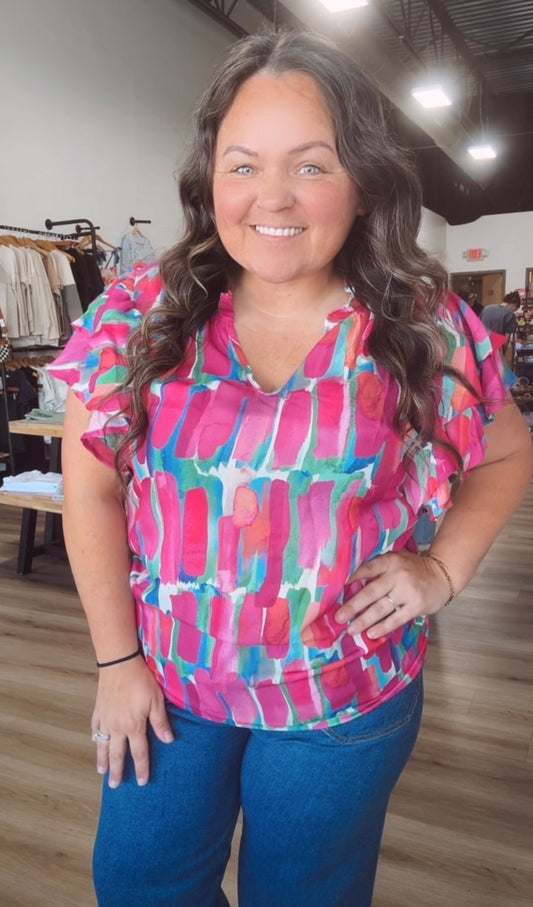 Colorful ruffle top