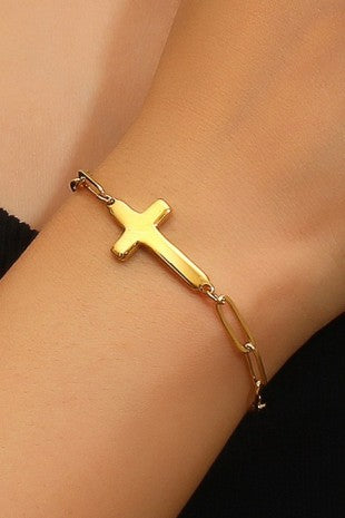 18k tarnish free stainless steel cross Bracelet