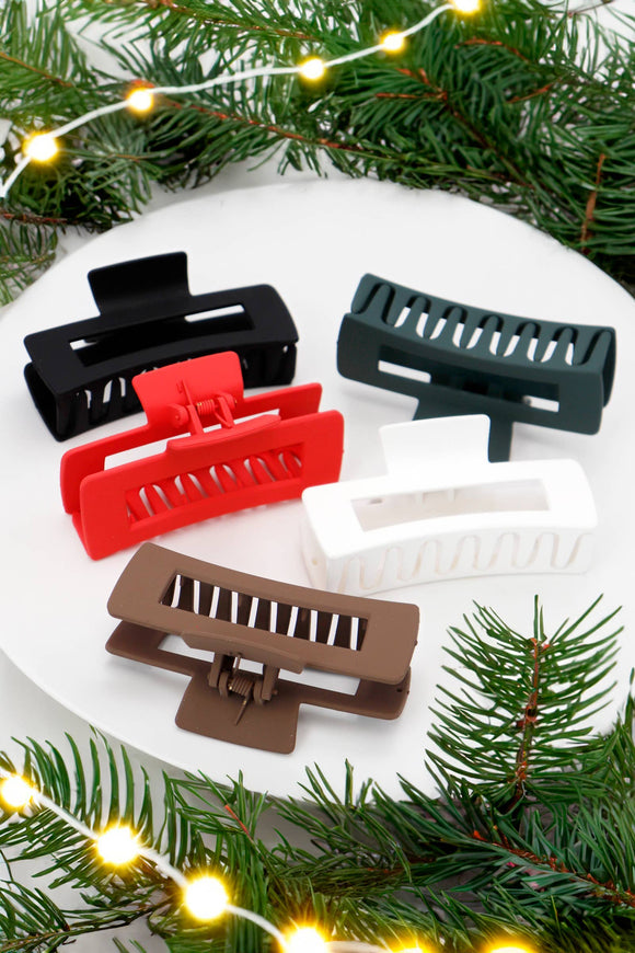 Christmas Color Wide Block Matte Hair Claw
