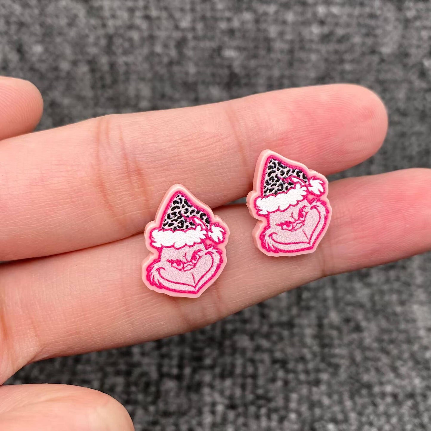 Christmas Jewelry Acrylic Pink guy Ear Studs