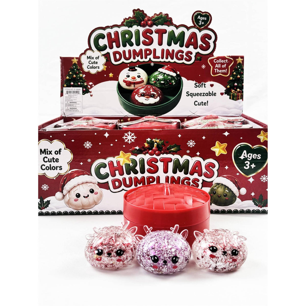 Christmas 3-Mini Glitter Maltose Candy Dumpling Squishy Toy