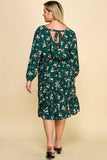 PLUS SIZE RUFFLED FLORAL FIT & FLARE MIDI DRESS