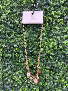Strawberry bow dice charm necklace