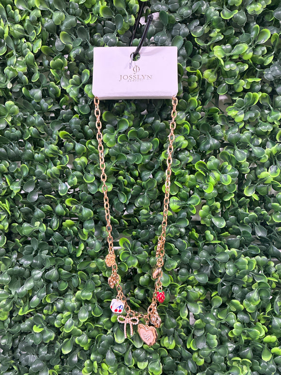 Strawberry bow dice charm necklace