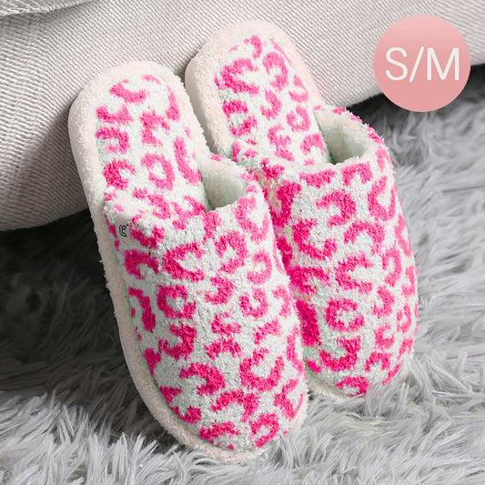 Leopard Patterned Soft Home Indoor Floor Slippers-FUCHSIA