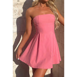 Off Shoulder Open Back Knot Pleated Mini Dress-Black