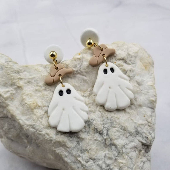 Halloween Cowboy Hat Ghost Clay Earrings