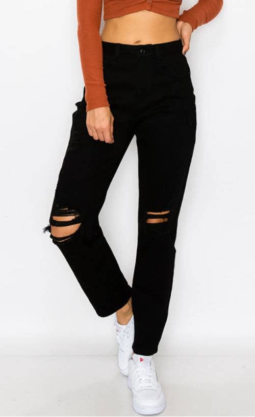 Kennedy’s Knee Ripped Mom Jeans- Black