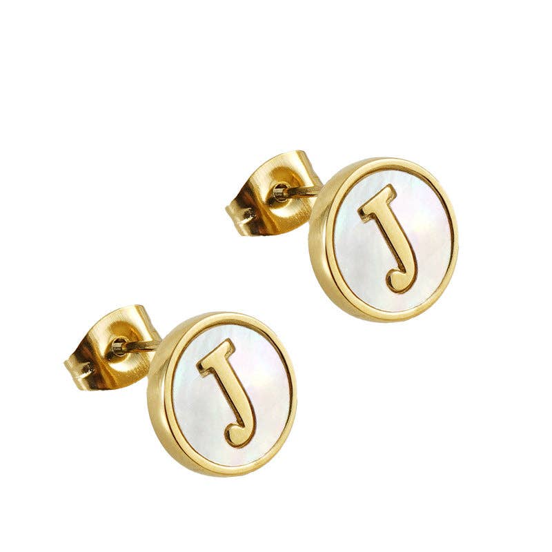 Shell Initial 18K Gold Plated Stainless Steel Ear Studs