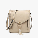 Layla Faux Suede Whipstitch Crossbody w/ Tassel