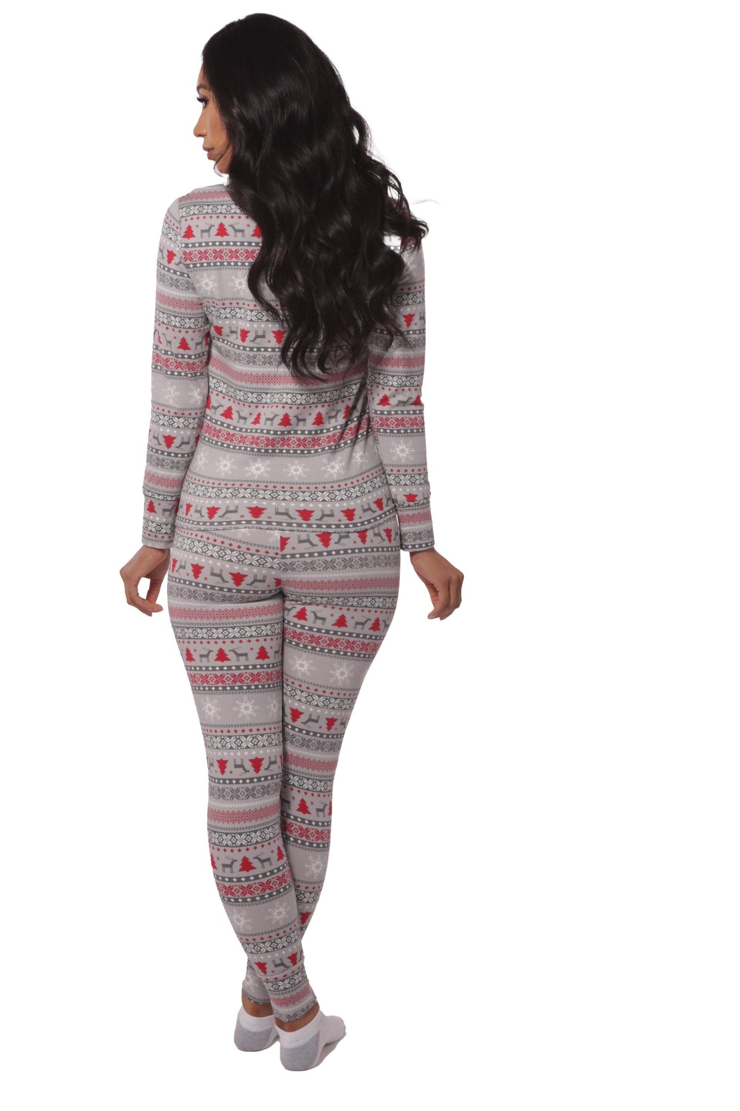 Womens Holiday Long Sleeve Top & Sweatpants Pajamas Set-Grey