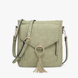 Layla Faux Suede Whipstitch Crossbody w/ Tassel