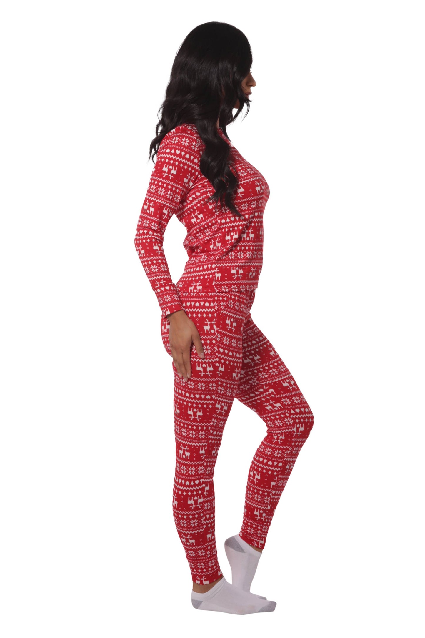 Womens Holiday Long Sleeve Top & Sweatpants Pajamas Set-Red