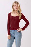 BUTTON DOWN NON FUNCTIONAL LONG SLEEVE CARDIGAN-GARNET