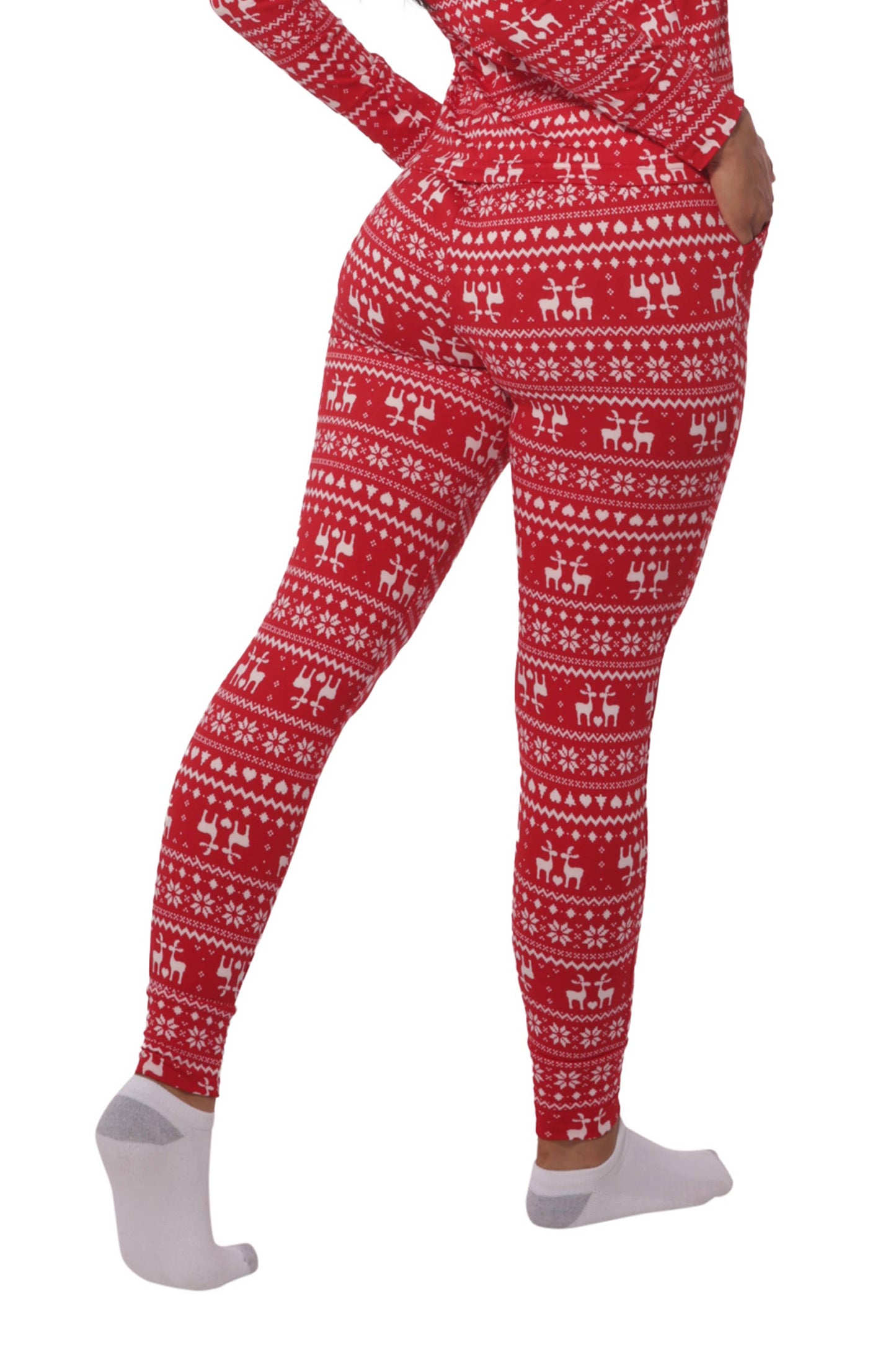 Womens Holiday Long Sleeve Top & Sweatpants Pajamas Set-Red