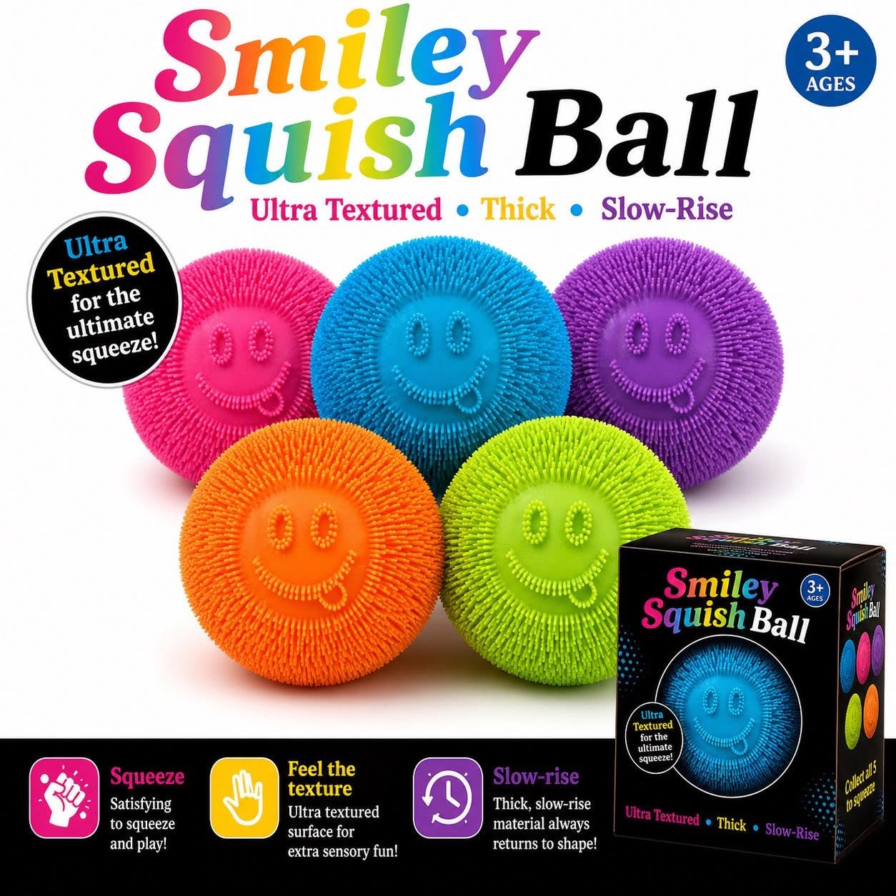 Fuzzy smiley squish ball