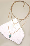 CROSS STONE  MULTI  LAYER CHAIN NECKLACE