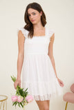 Seeing stars smocked ruffle chiffon white dress