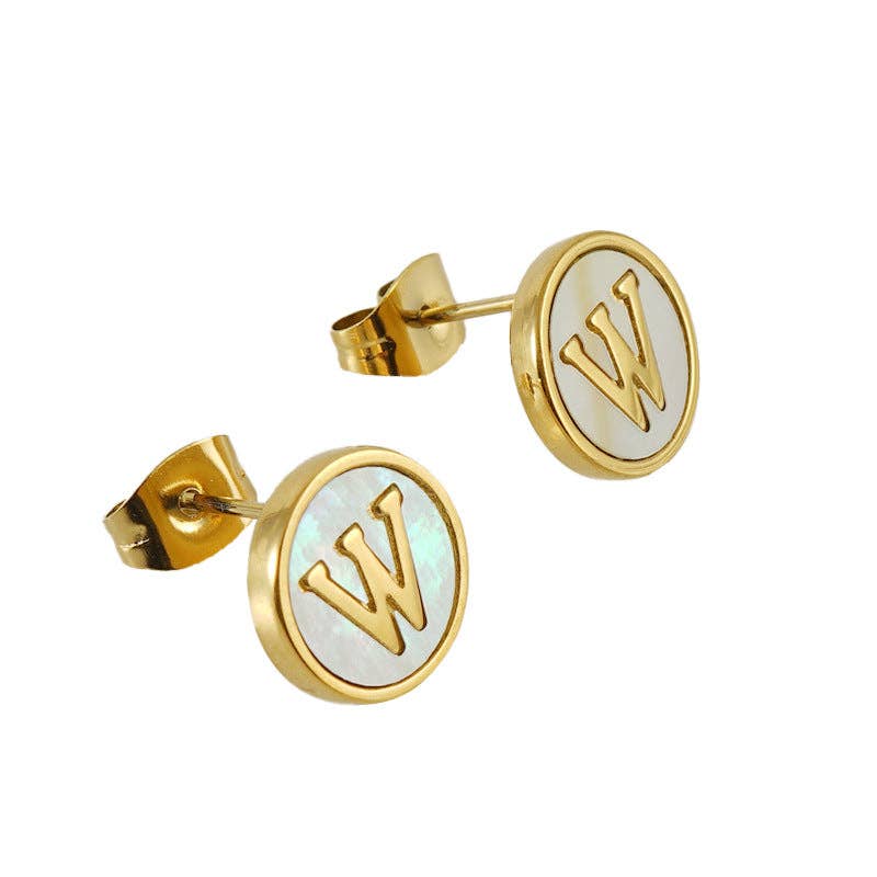 Shell Initial 18K Gold Plated Stainless Steel Ear Studs