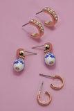 BLUE CERAMIC PORCELAIN TRIO HUGGIE HOOP EARRINGS