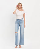 Refulgent High rise Clean Cut raw hem wide leg jeans