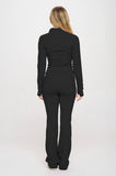 2 Piece Set Matching Flare jumpsuit Active Jacket: Black