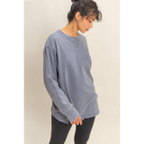Mineral Washed Drop Shoulder Long Sleeve Tee-Navy