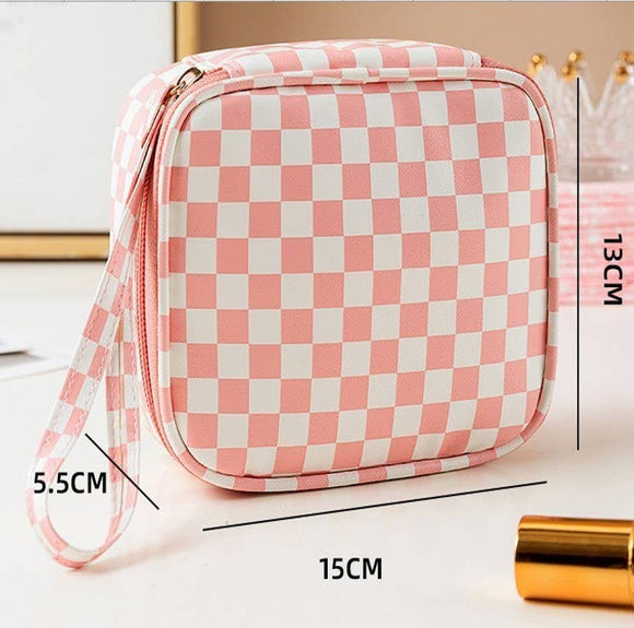 TRAVEL CHECKER MAKEUP COSMETIC POUCH BAG