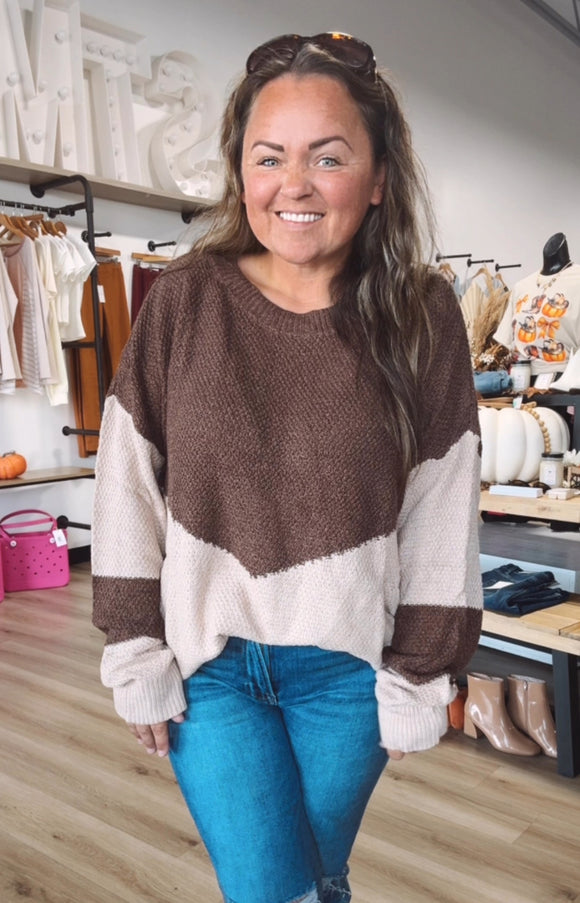 Color block long sleeve sweater