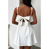 Solid Square Neck Fit Sleeveless Short Dress: WHITE