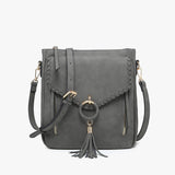 Layla Faux Suede Whipstitch Crossbody w/ Tassel