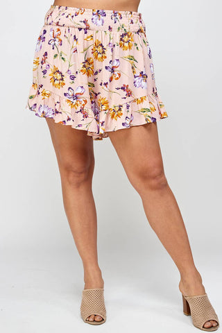 Floral Print Ruffled Plus Size Shorts