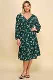 PLUS SIZE RUFFLED FLORAL FIT & FLARE MIDI DRESS