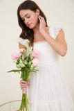 Seeing stars smocked ruffle chiffon white dress