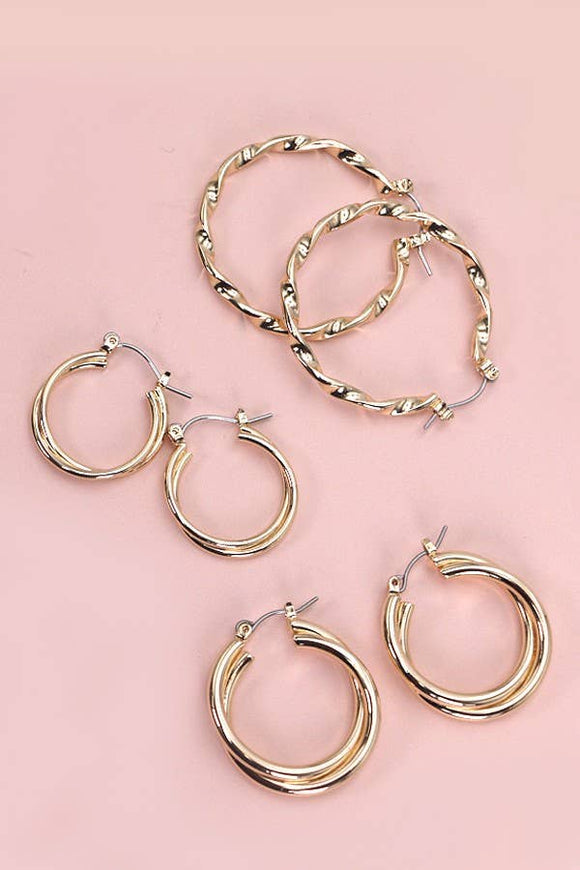 INTERTWINED TRIO HOOP SET EARRINGS