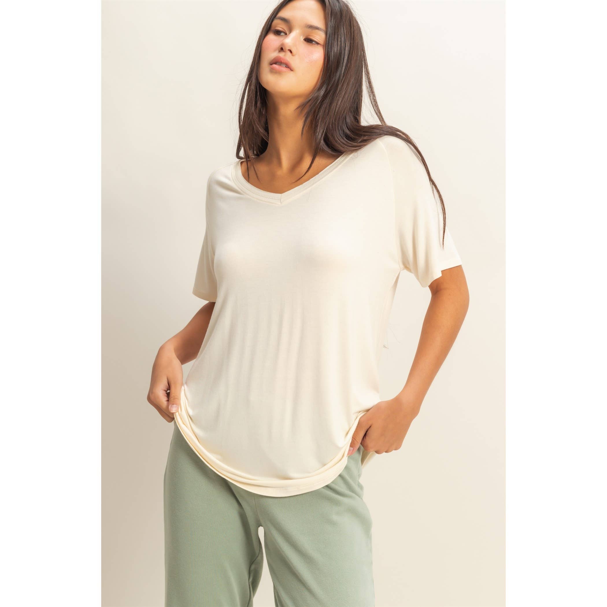 Slouchy Short-Sleeve V-Neck Top – Small Town Mama Boutique